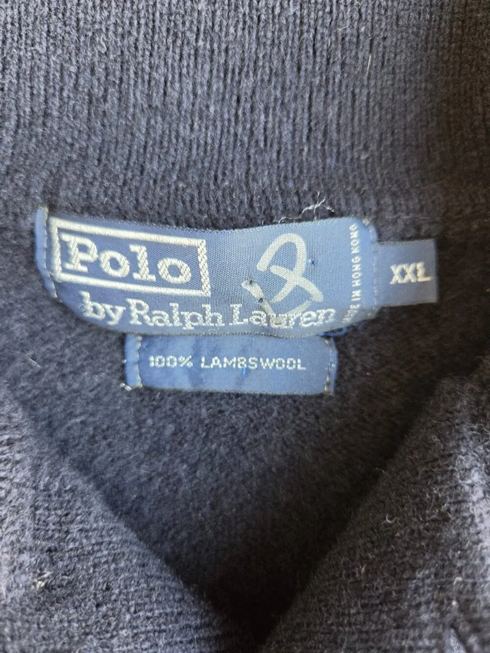 Vintage'90s Polo Ralph Lauren Pony 100% Lambswool Soft Polo-Sweater Navy Blue